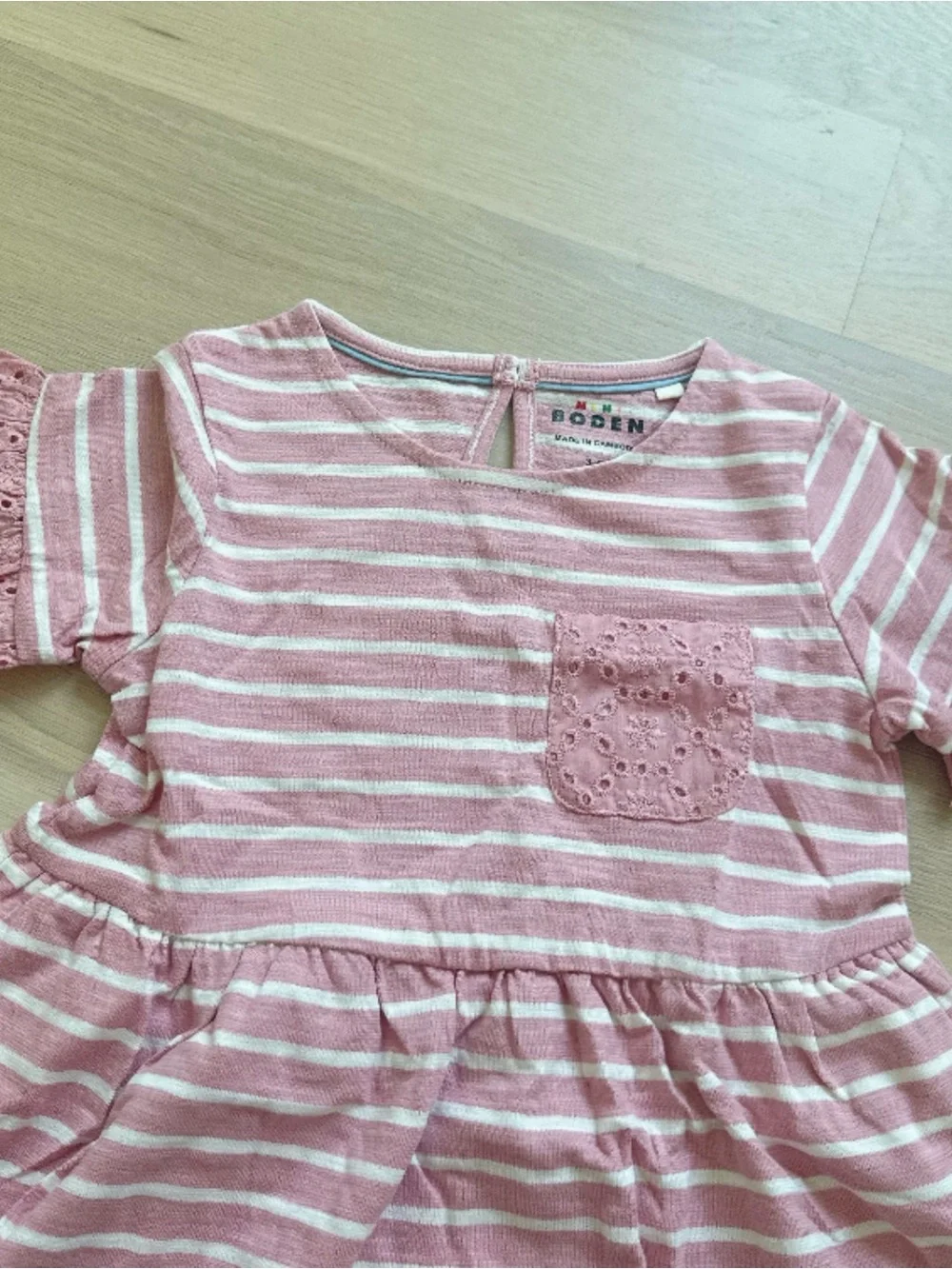 NWOT Mini Boden Pink Striped Eyelet Dress – 3–4Y